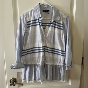 DKNY Navy and White Striped and Lace Detailed Shirt Size S.